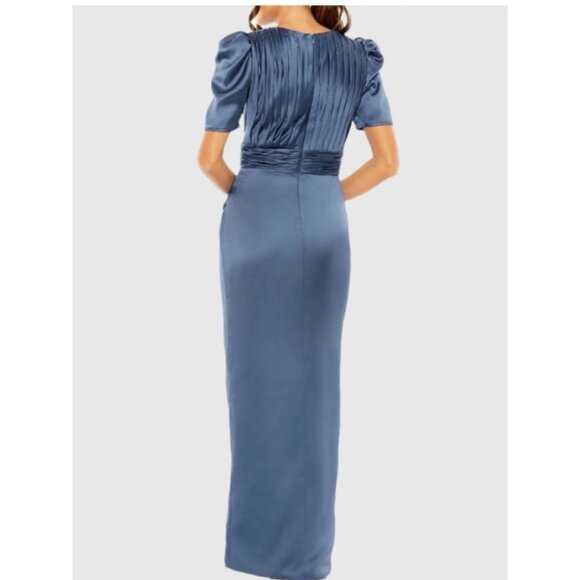 IEENA FOR MAC DUGGAL Blue Puff Sleeve Pleated Bodice Draped Gown Size 12 - Picture 3 of 12